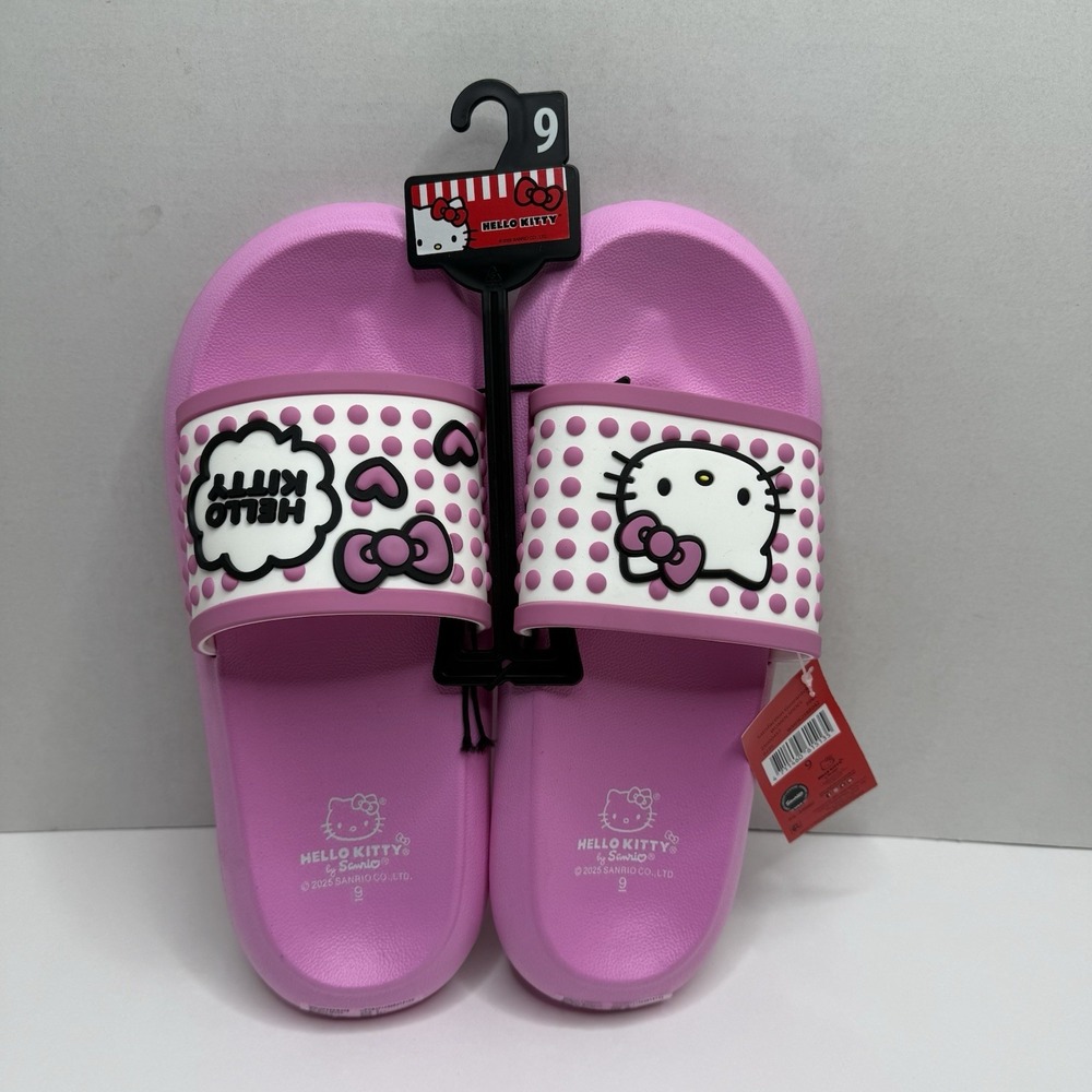 Hello Kitty Sanrio Pink Slide Sandals Womens Size 9 EVA Slip-On WMHK25BB042 NEW